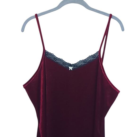 Burgundy Velvet XL Slip Dress Lace Trim Vampire Goth Whimsigoth Baddie Edgy - Picture 3 of 10